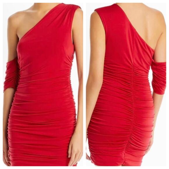 AQUA Formal One Shoulder Ruched Mini Dress Size S Red Cocktail Holiday Valentine - Picture 1 of 8